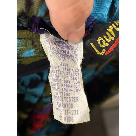 VTG Laurissa Black Turquoise Floral Wide Leg Cropped Culottes Women's Size Small - Picture 6 of 6